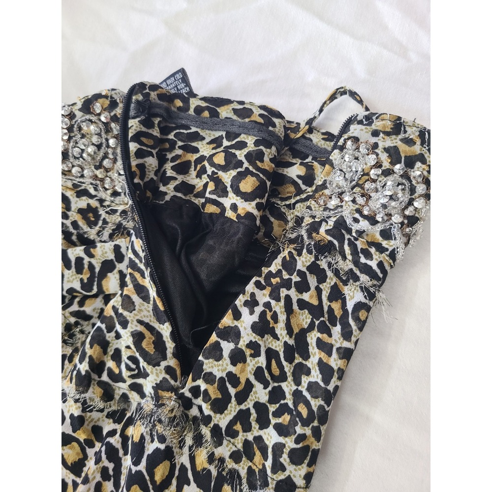 Dimri Leopard Print Midi Skirt Women L Brown Good Beaded Tiered Ruffle Y2K Glam - Picture 7 of 8